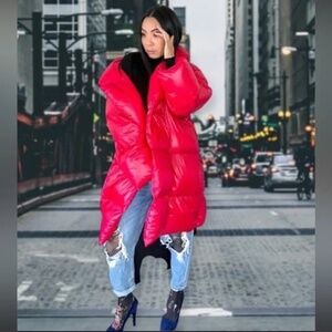 Oversized Sub-0 Red Puffer Blanket Jacket 90% Down Jacket Coat X Small oversized